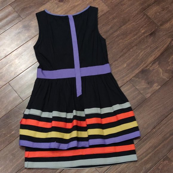 Asos Black Peplum Dress with Multi Color Grosgrain Ribbon SIZE 8 - Picture 2 of 6
